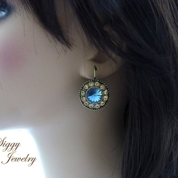 Swarovski Blue and Topaz Statement Flower Earrings - Picture 5 of 5